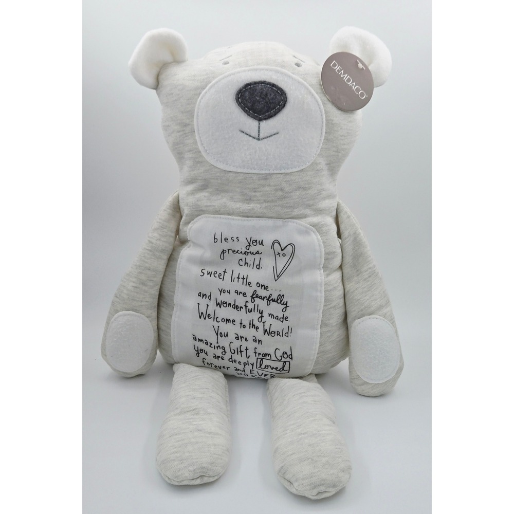Demdaco Bless You Precious Child Plush Teddy Bear Grey Heathered Jersey Knit New
